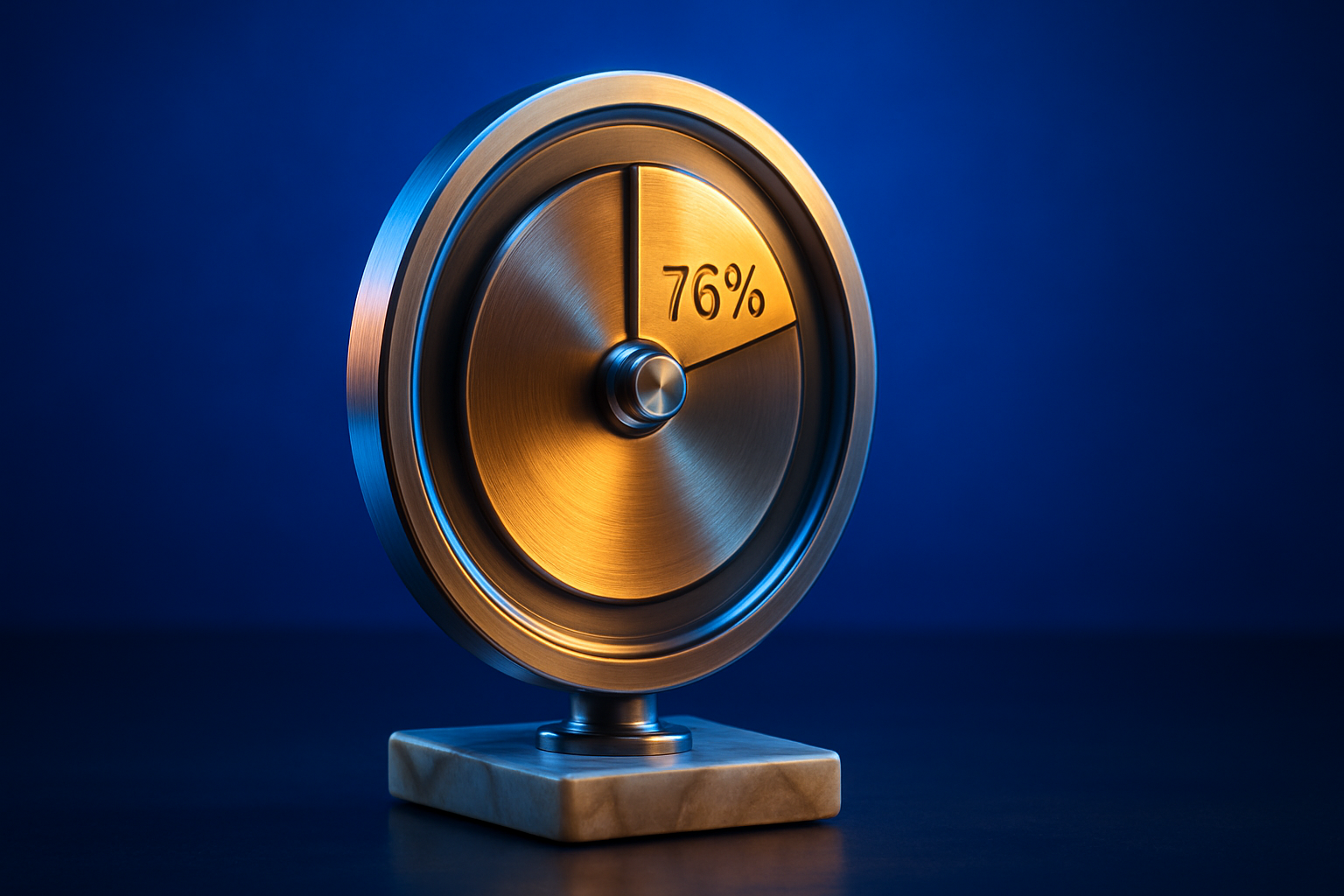 Heavy spinning precision flywheel showing the 76% market value dynamic.