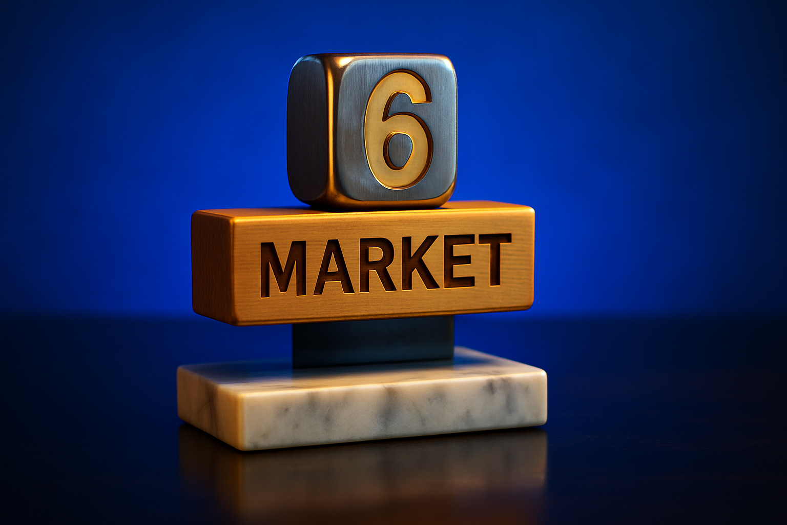 Stacked 6 and MARKET blocks showing the market-definition gap underneath the six