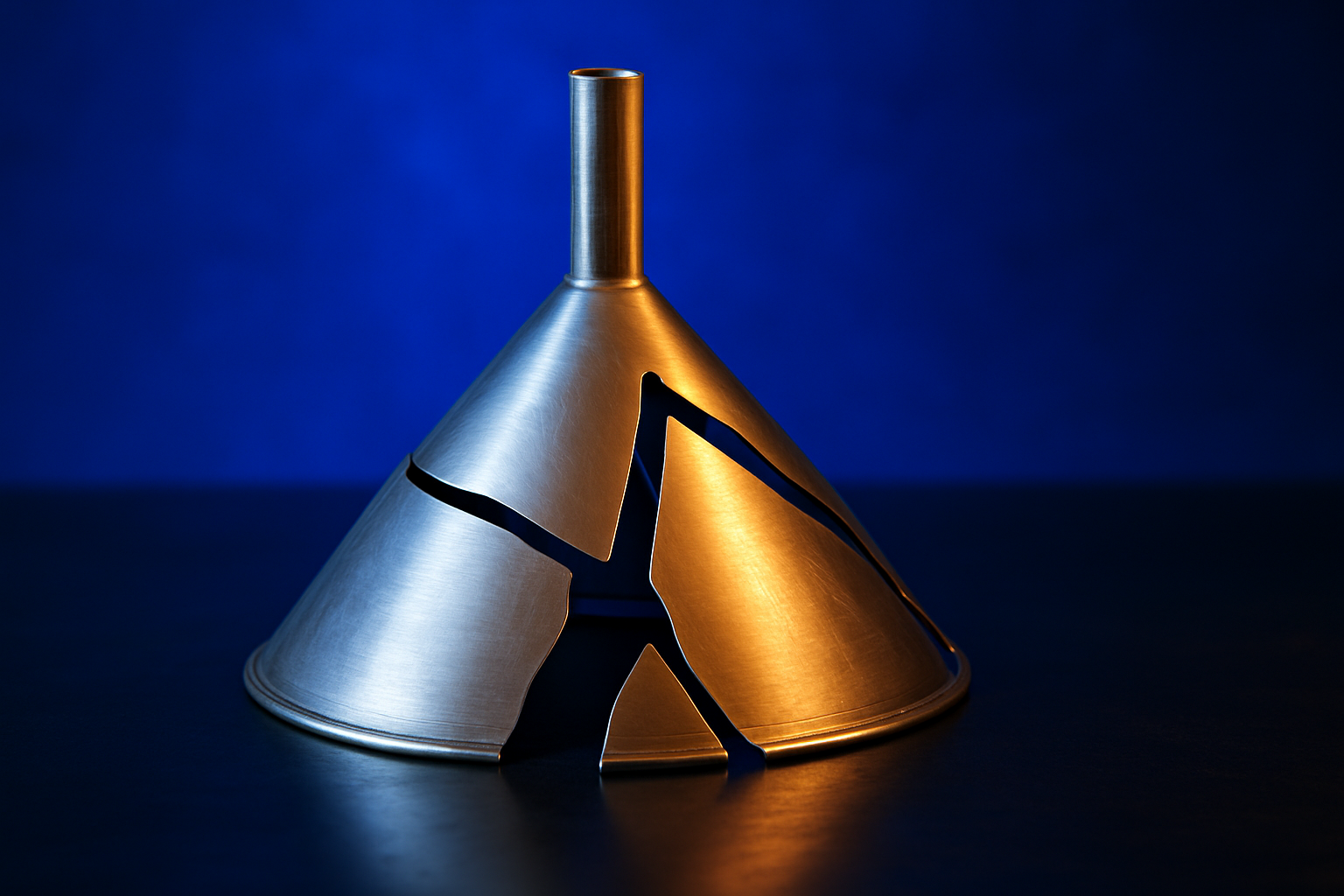Inverted aluminum funnel showing the fragmented cap table problem