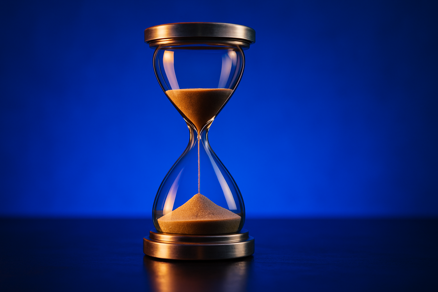 Tall glass hourglass showing the incremental-vs-moonshot trap
