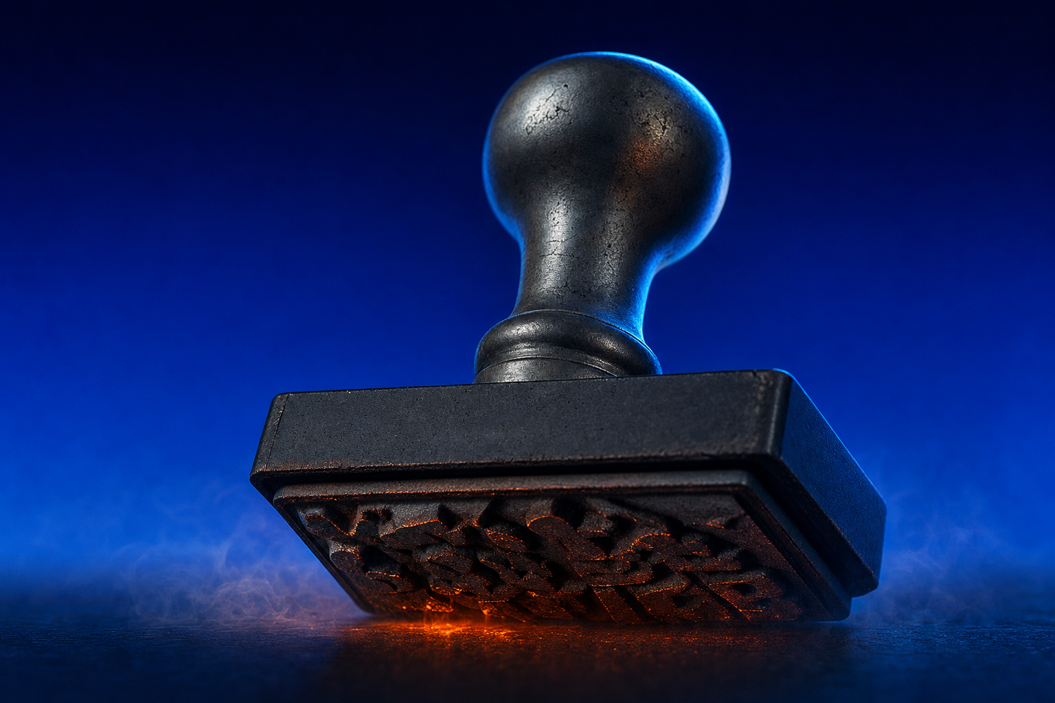 Industrial rubber stamp symbolising generalist agencies applying a one-size pharma playbook