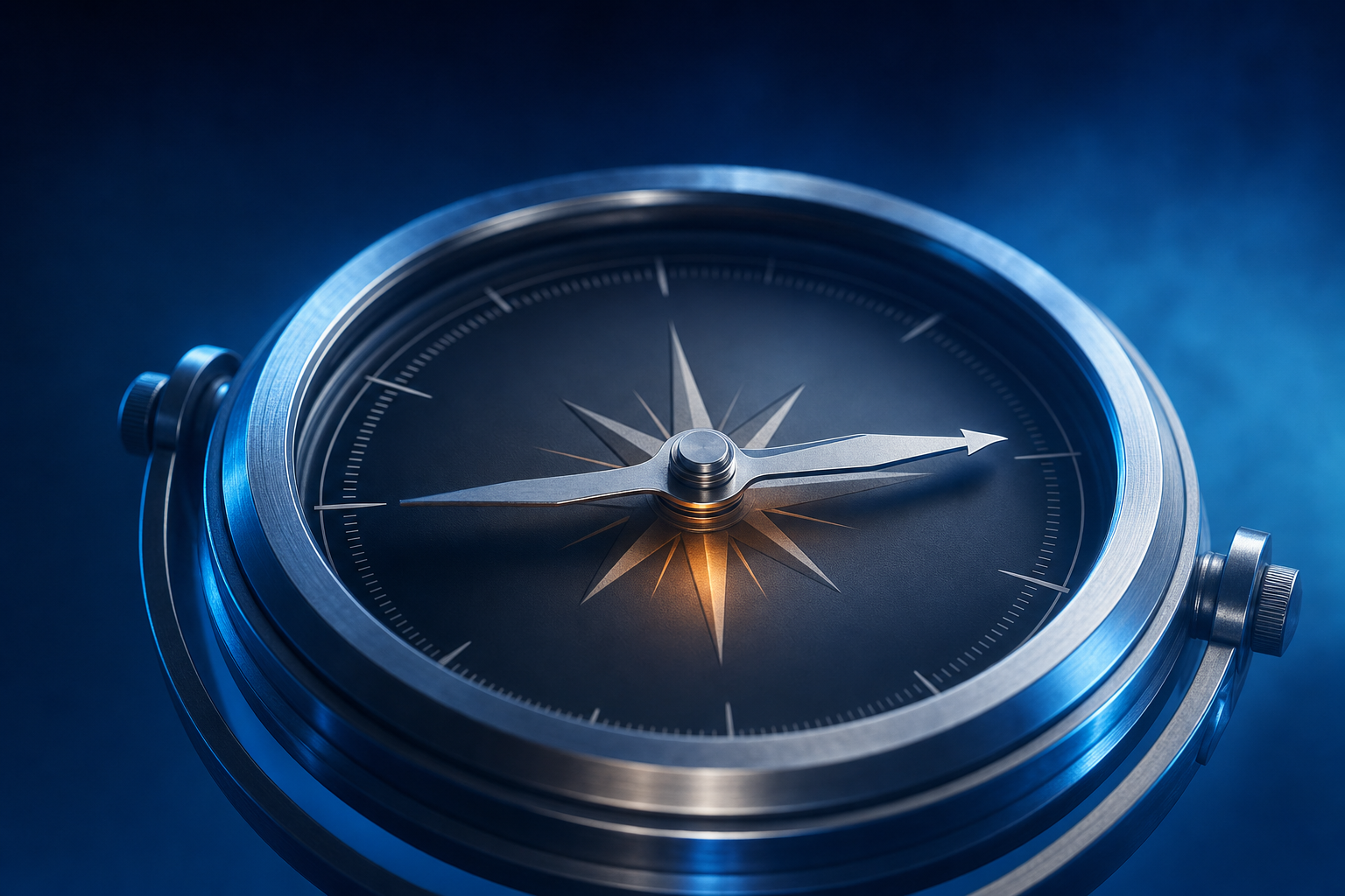 Precision compass needle drifting between wrong bearings while founders measure impressions over commercial signals