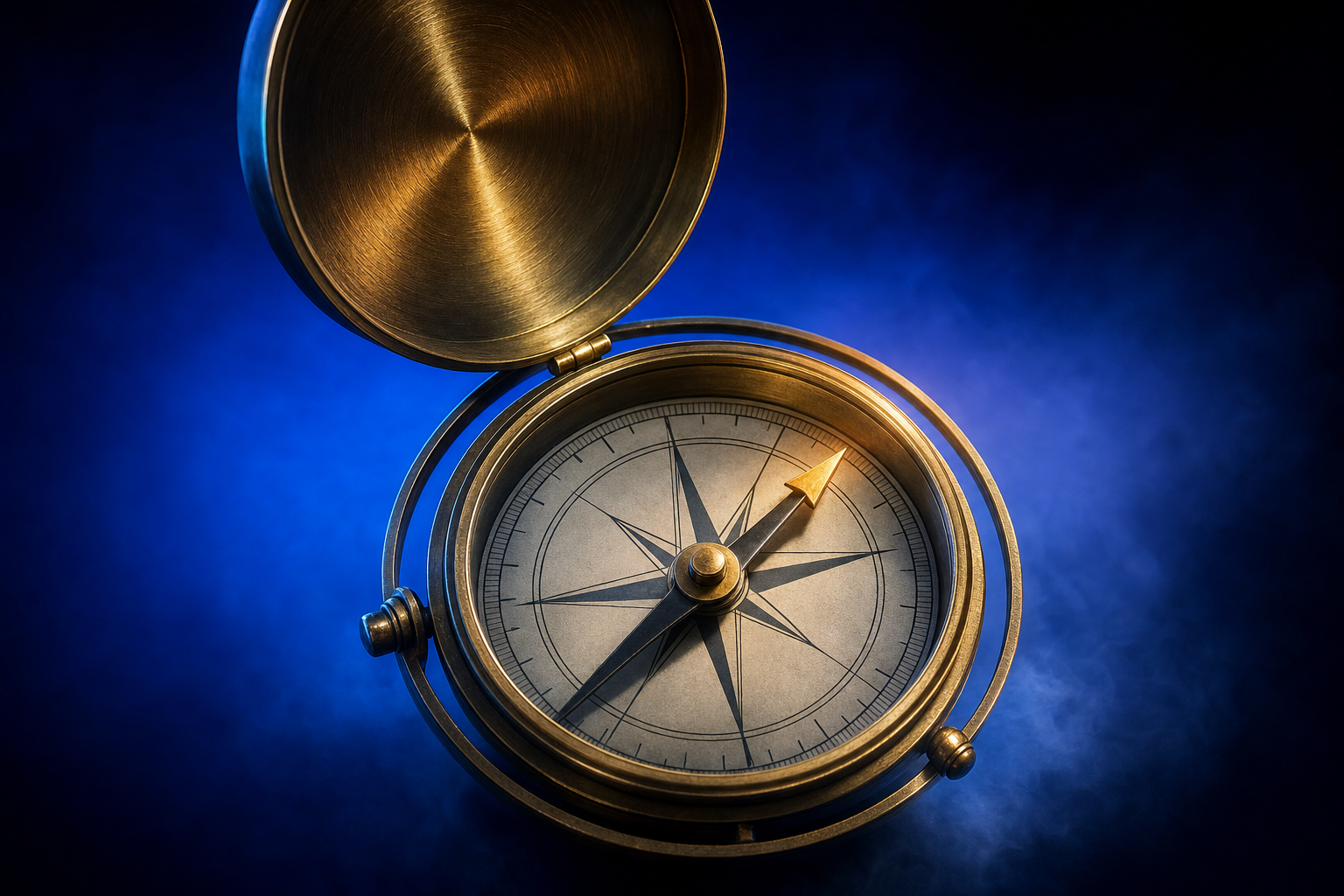 Brass compass needle pointing off-course representing misaligned branding strategy for medtech