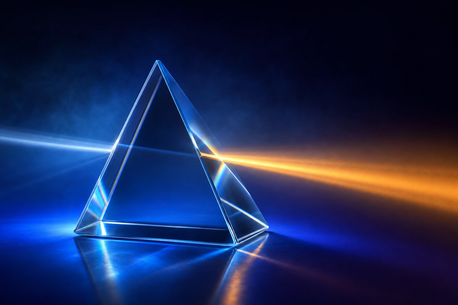 Crystal prism focusing scattered light into a single beam representing clinical category precision