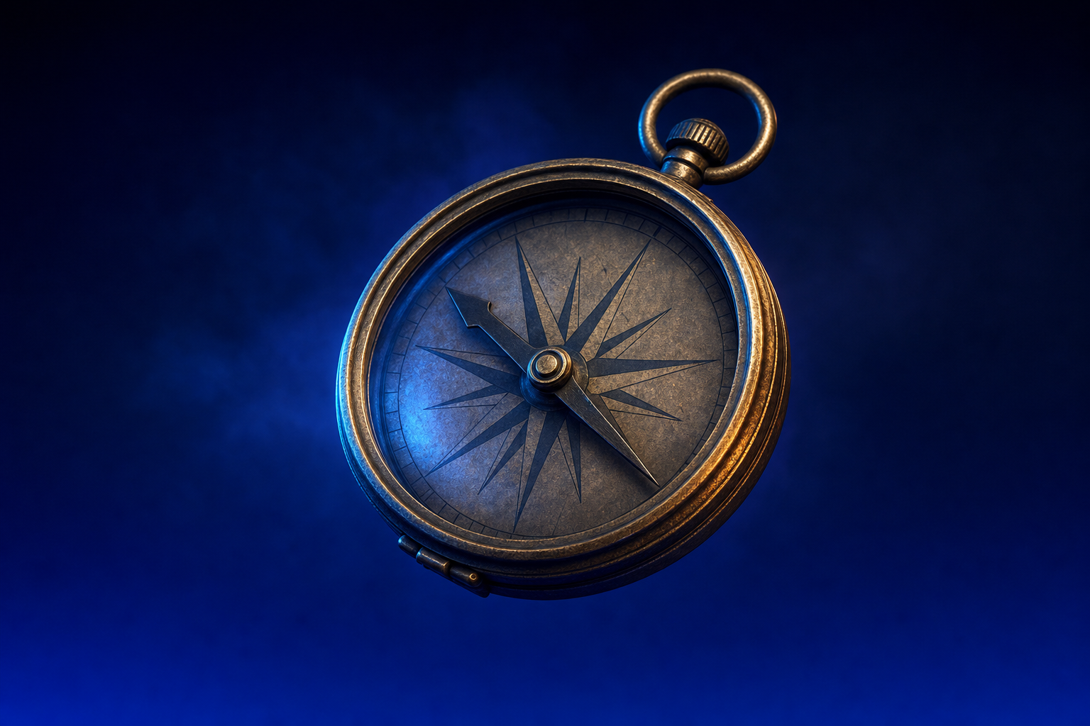 Antique brass compass needle pointing backward, representing pharma SEO frameworks misapplied to medtech commercialization