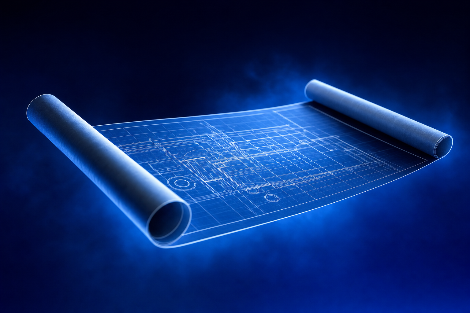 Partially unrolled architectural blueprint representing a structured pre-traction life sciences marketing strategy
