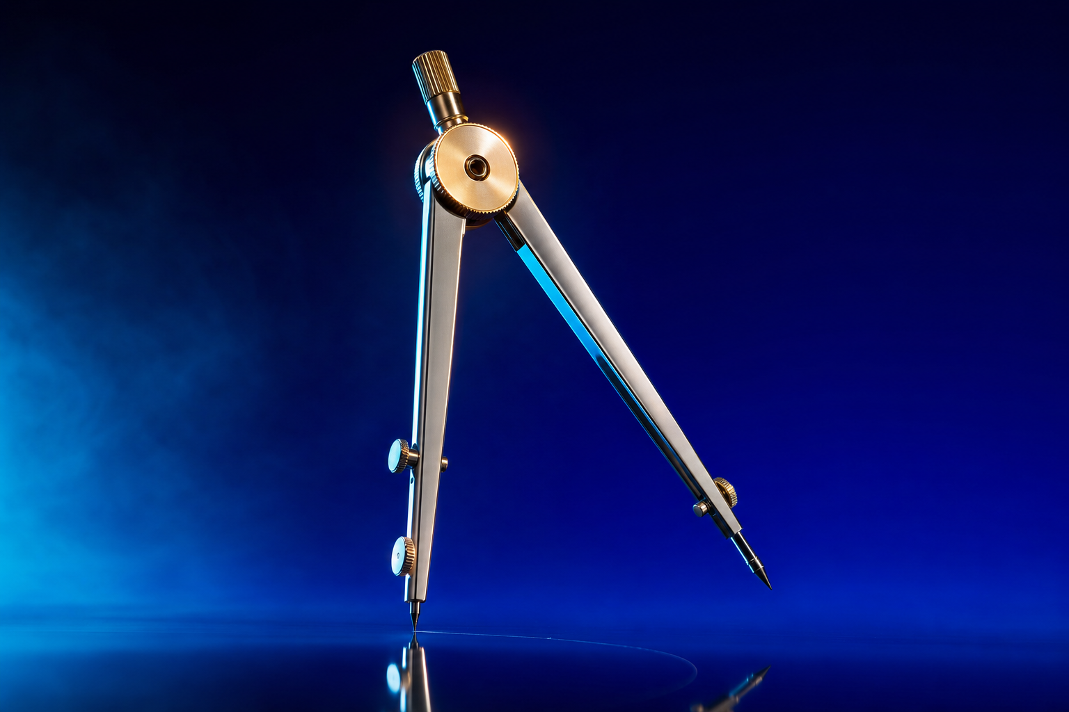 Precision drafting compass open mid-arc — channel-to-buyer-stage mapping in B2B medtech marketing
