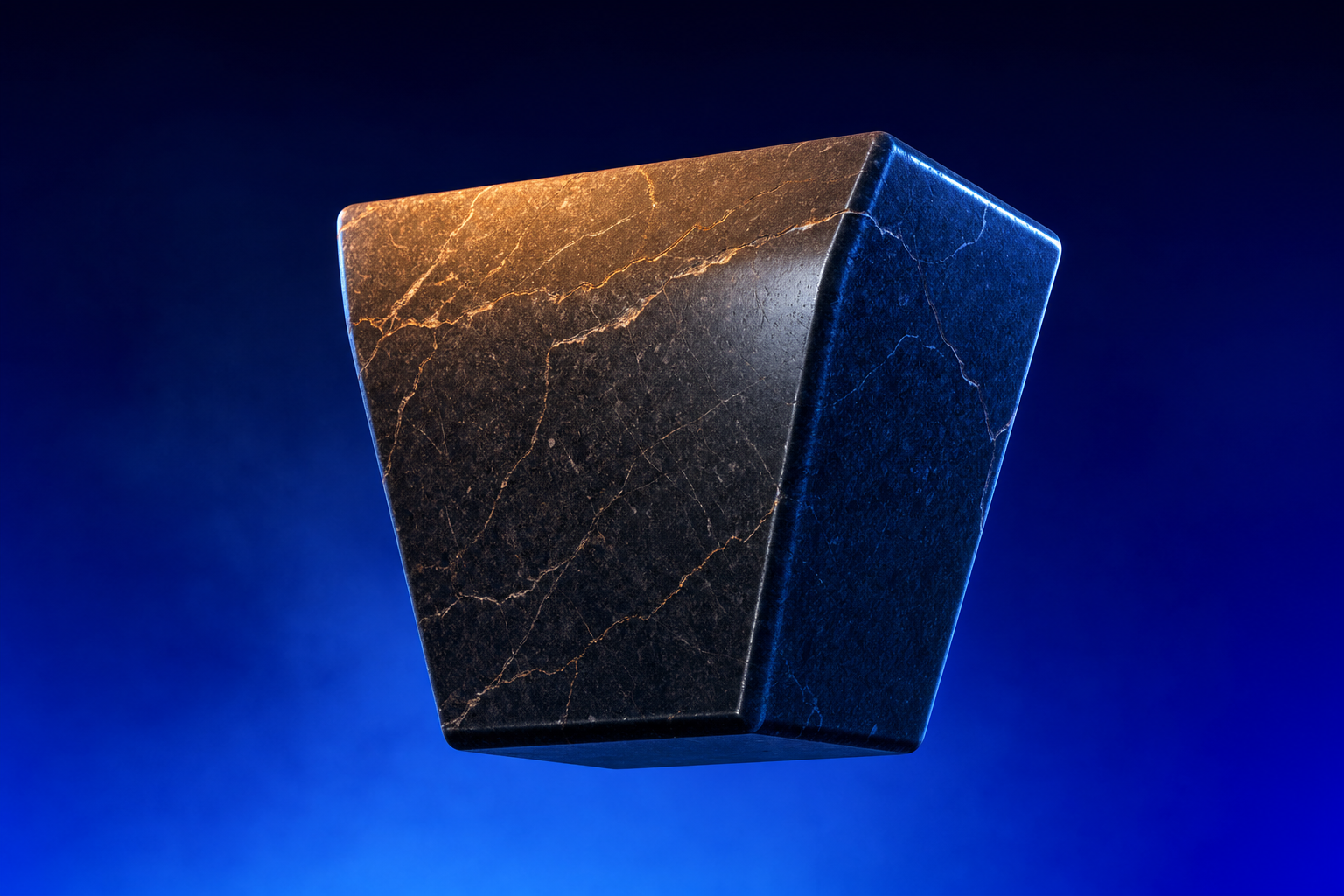 Dark granite keystone floating in isolation — market engineering as the load-bearing digital marketing foundation