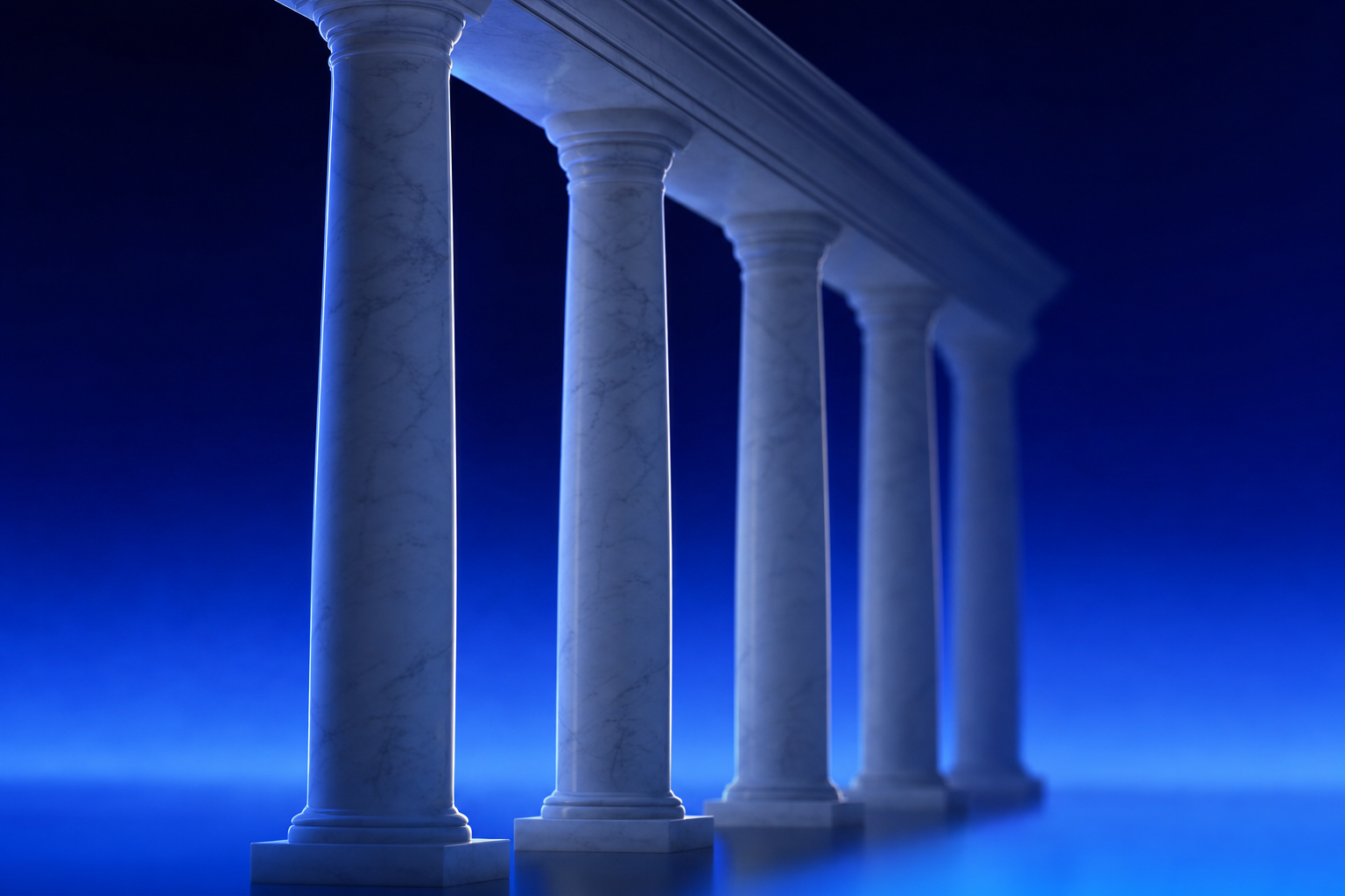 Four marble columns in precise sequence supporting a single structure above them.