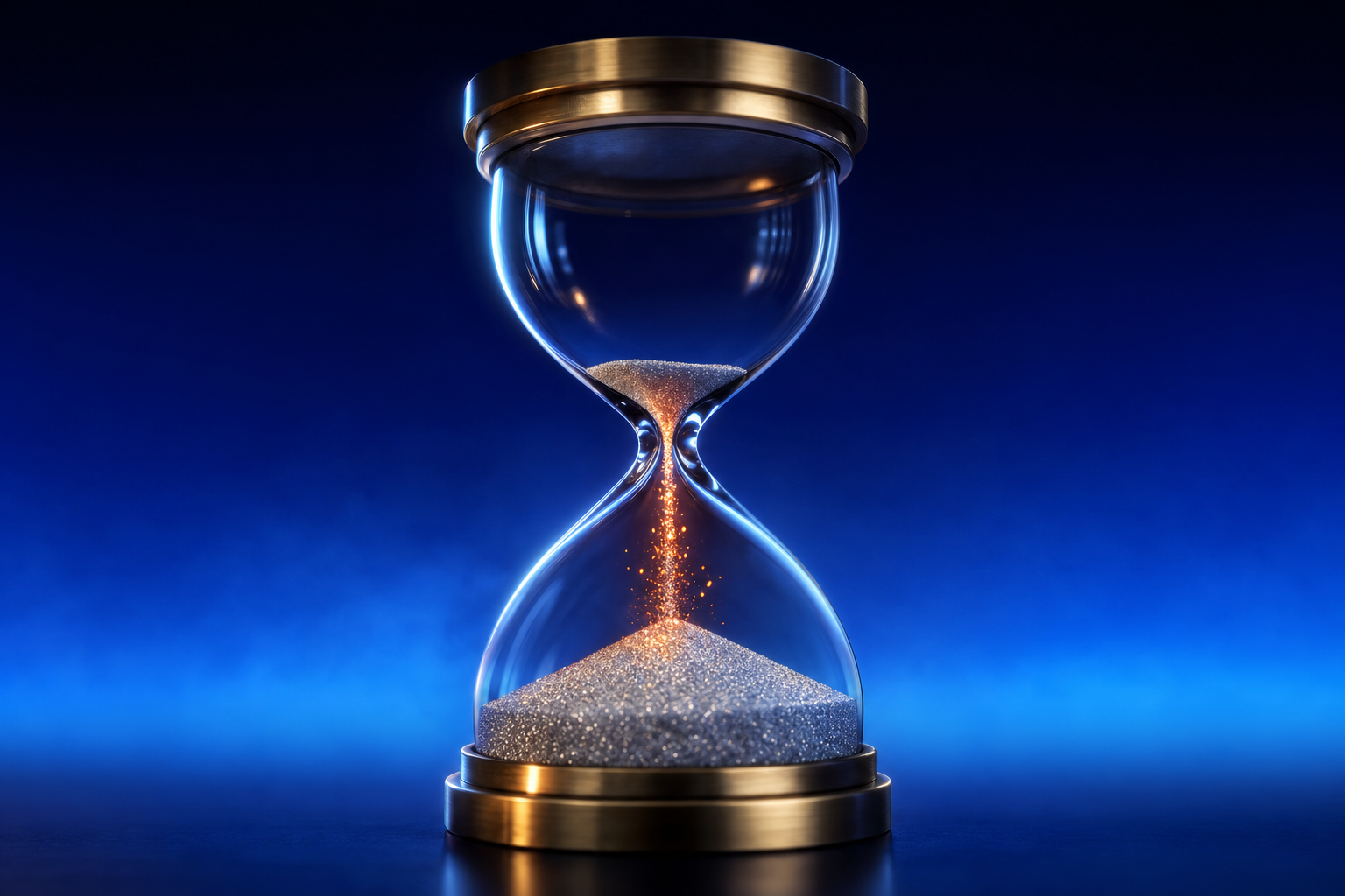 Hourglass with glowing sand representing investor patience before startup traction is proven