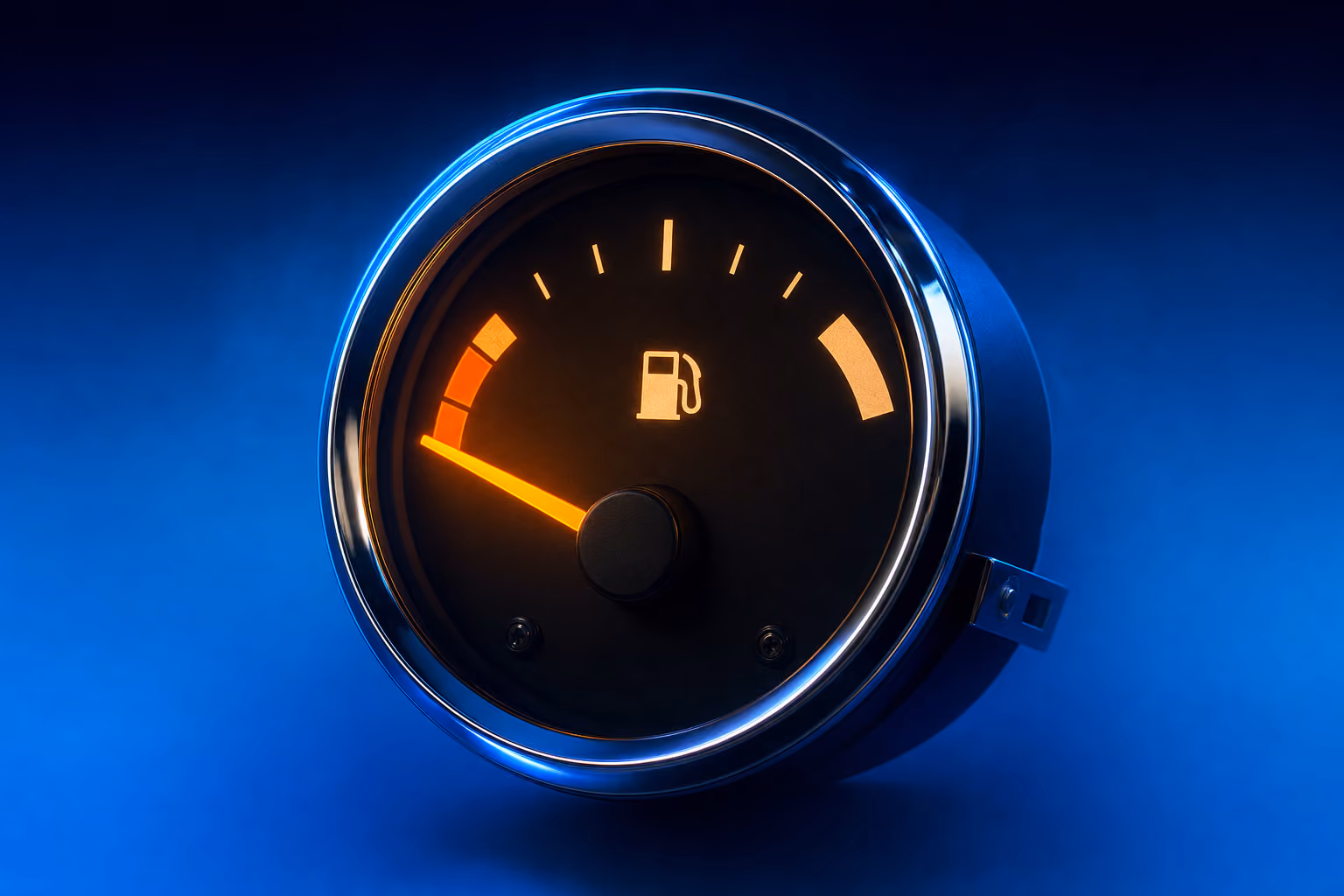 Healthcare branding agency runway running critically low on a precision fuel gauge