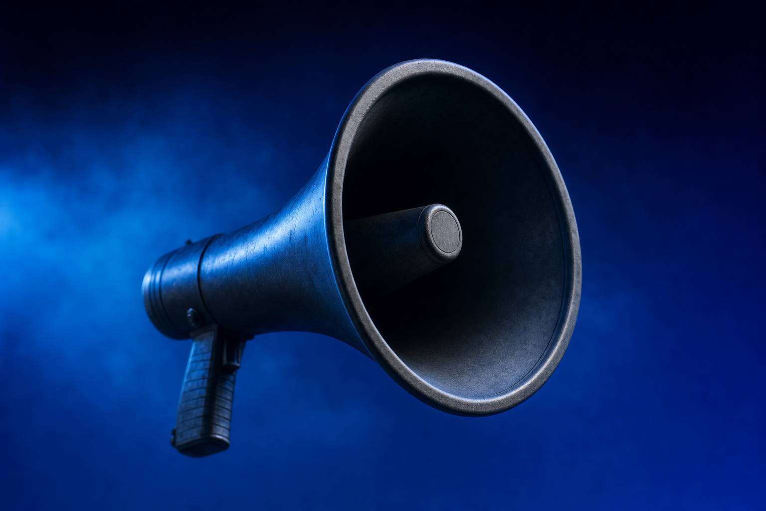 Isolated megaphone floating in dark haze representing a sales team bearing the full education burden