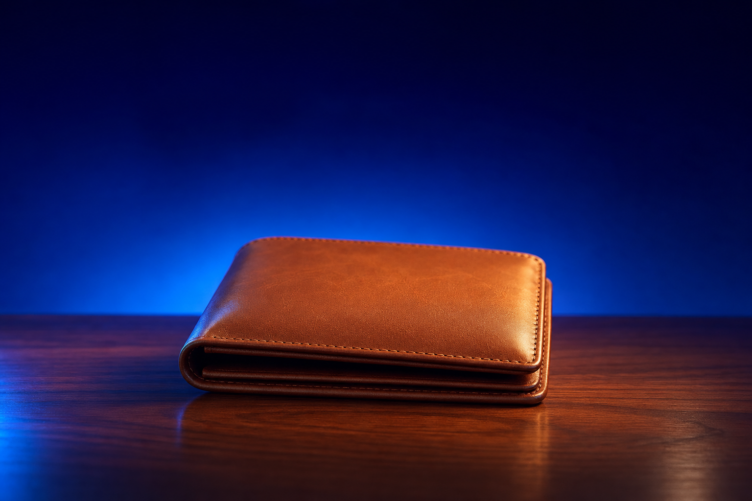 Tan leather bifold wallet representing the abundance mindset medtech founders should carry into LSI