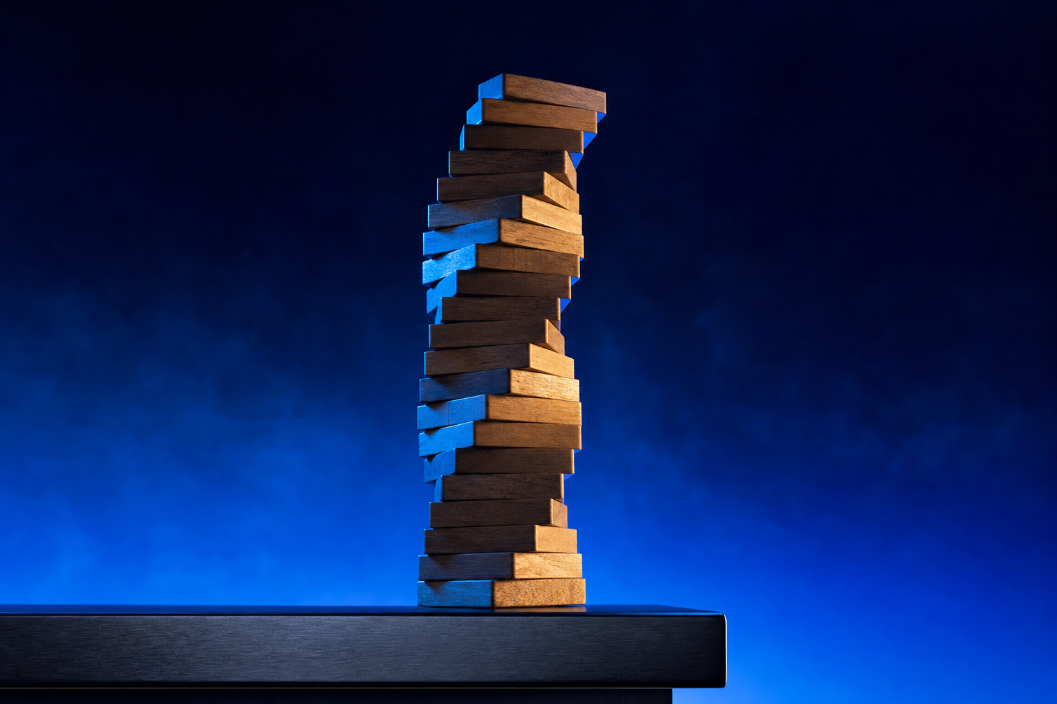 An ascending block tower representing awareness compounding into inbound over 18 months.