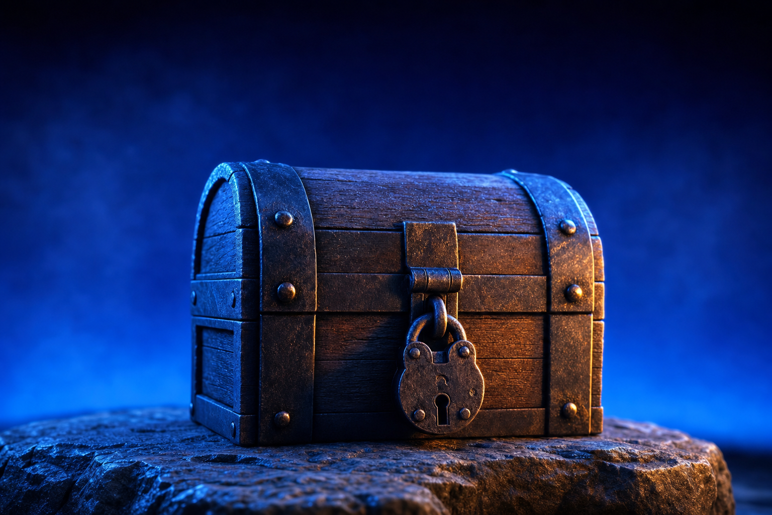 A padlocked chest representing the buy-it-kill-it IP moat pattern.