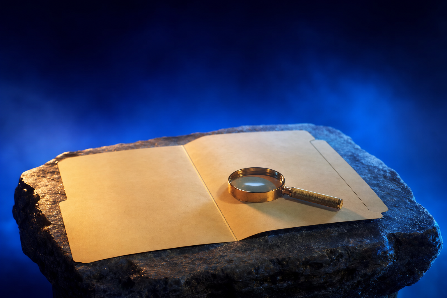 A folder with magnifying glass representing bespoke medtech market research.