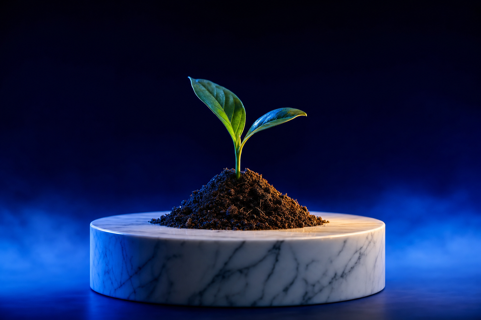 A seedling in soil representing markets that form before launch.