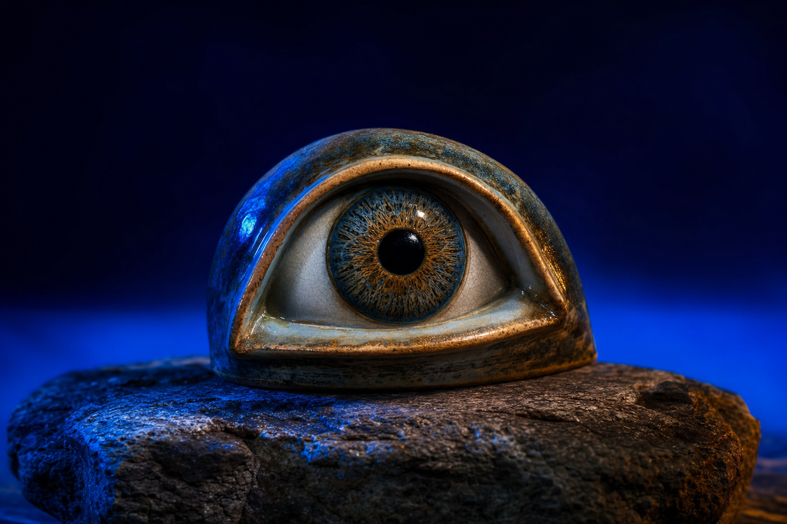 An eye sculpture representing attention that has to come before persuasion.