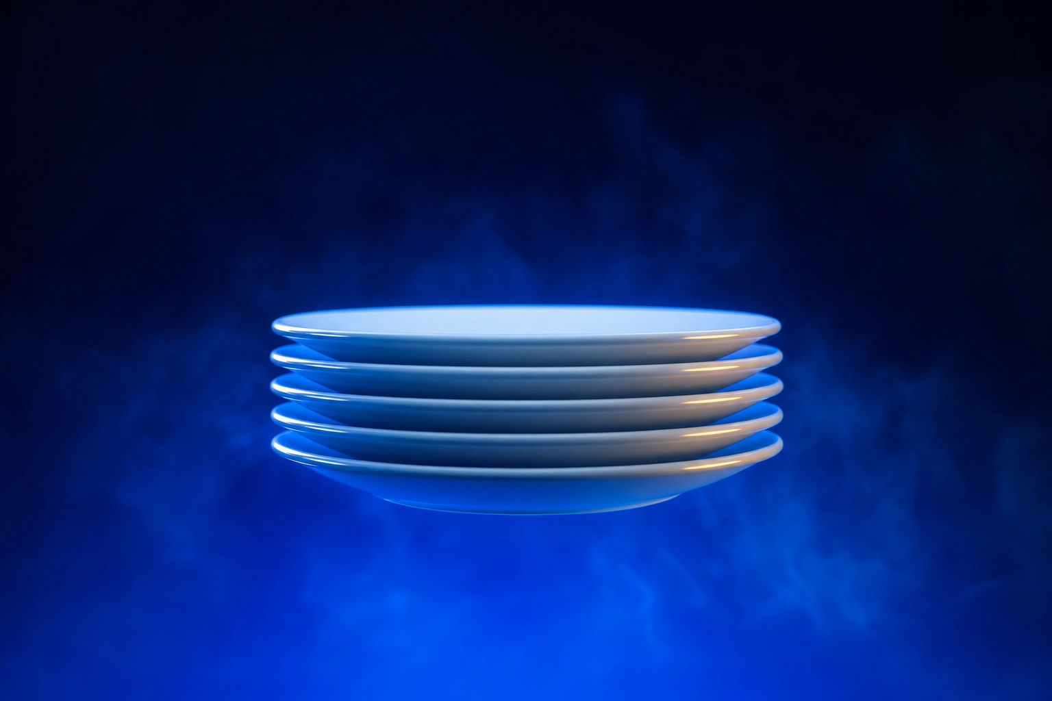 A stack of five plates representing layered services reducing churn and compounding.