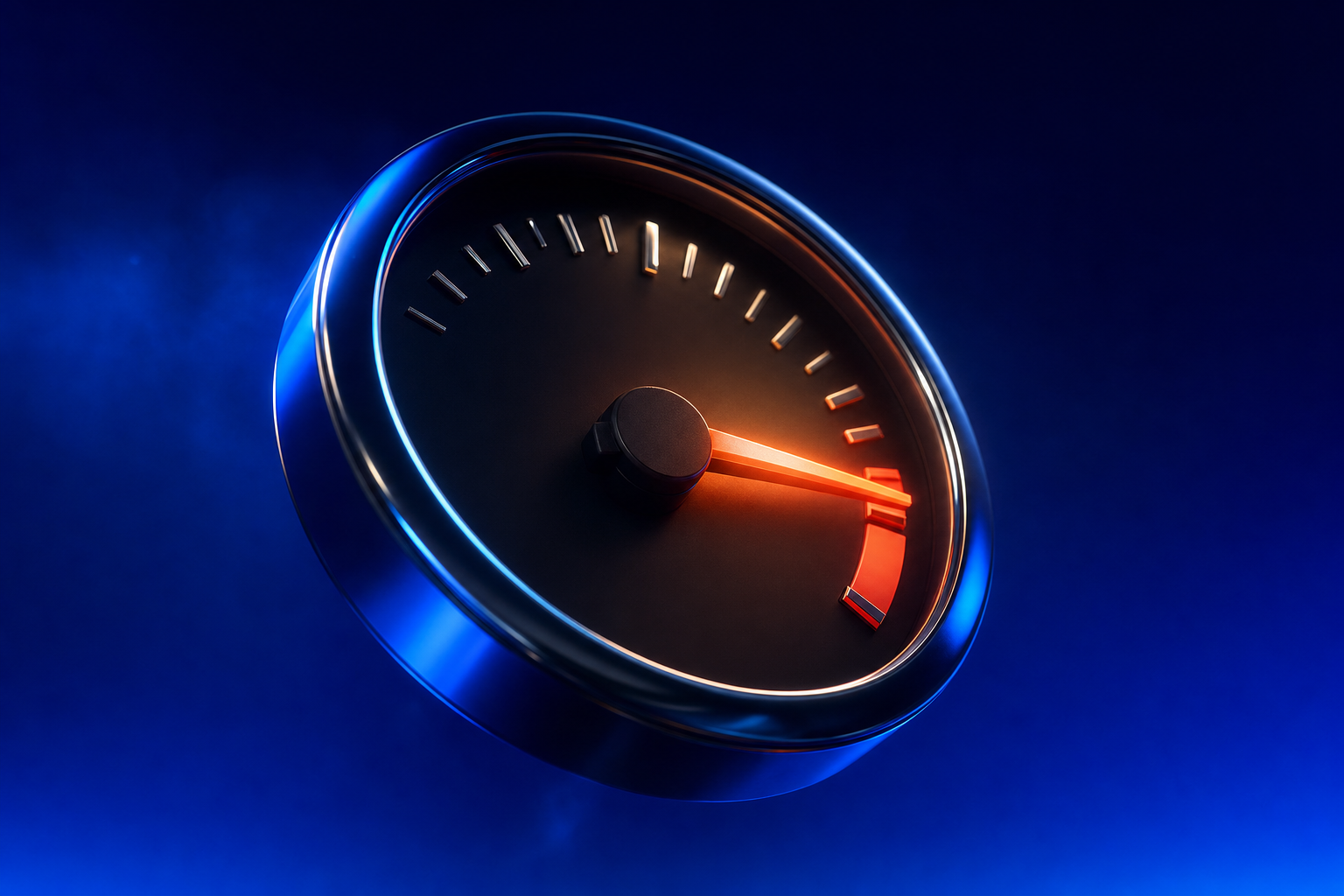 Chrome fuel gauge needle sweeping toward the red zone, symbolizing the right moment to hire