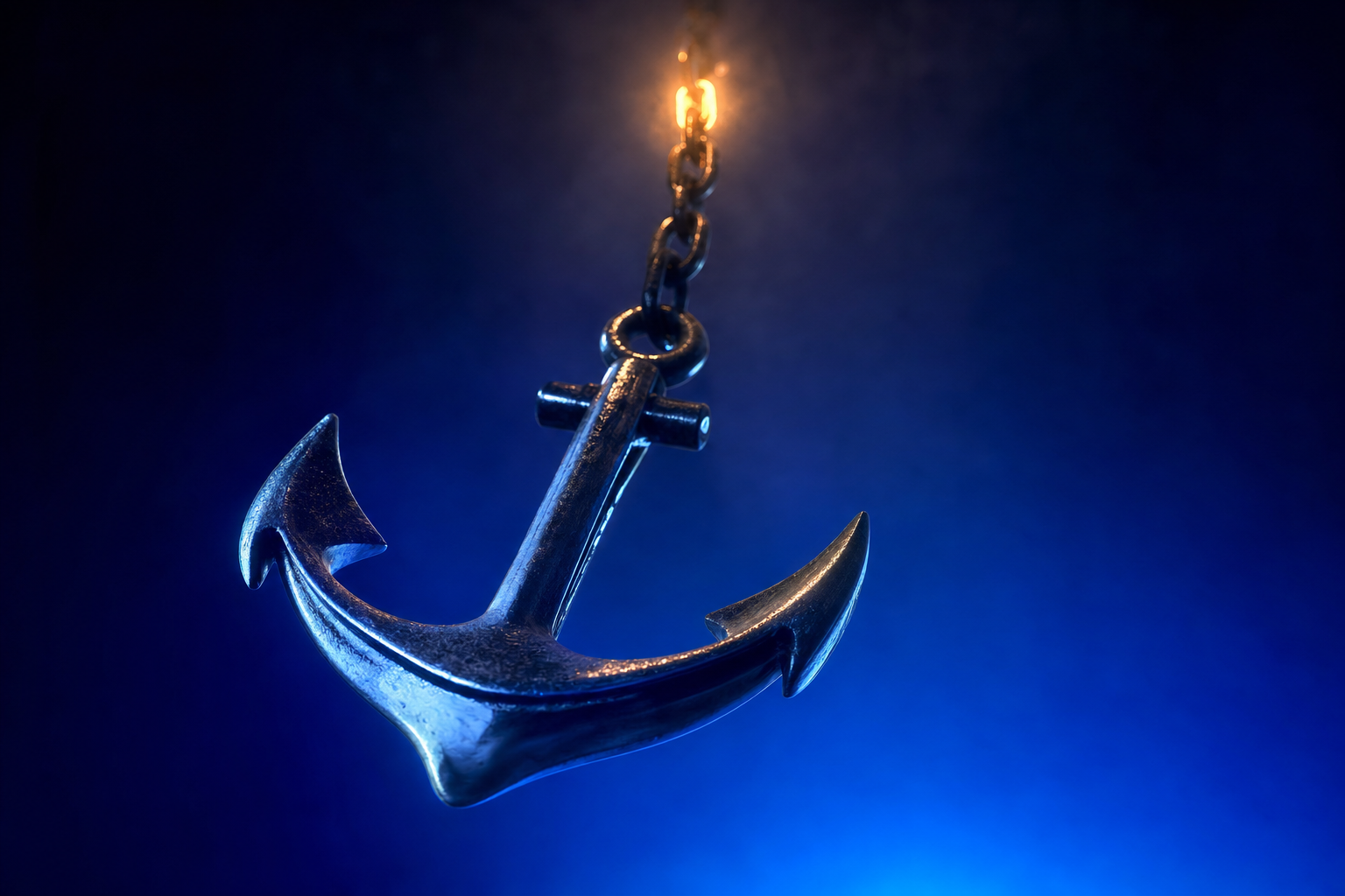 Polished anchor suspended by a glowing chain link, representing a fixed public market comparable