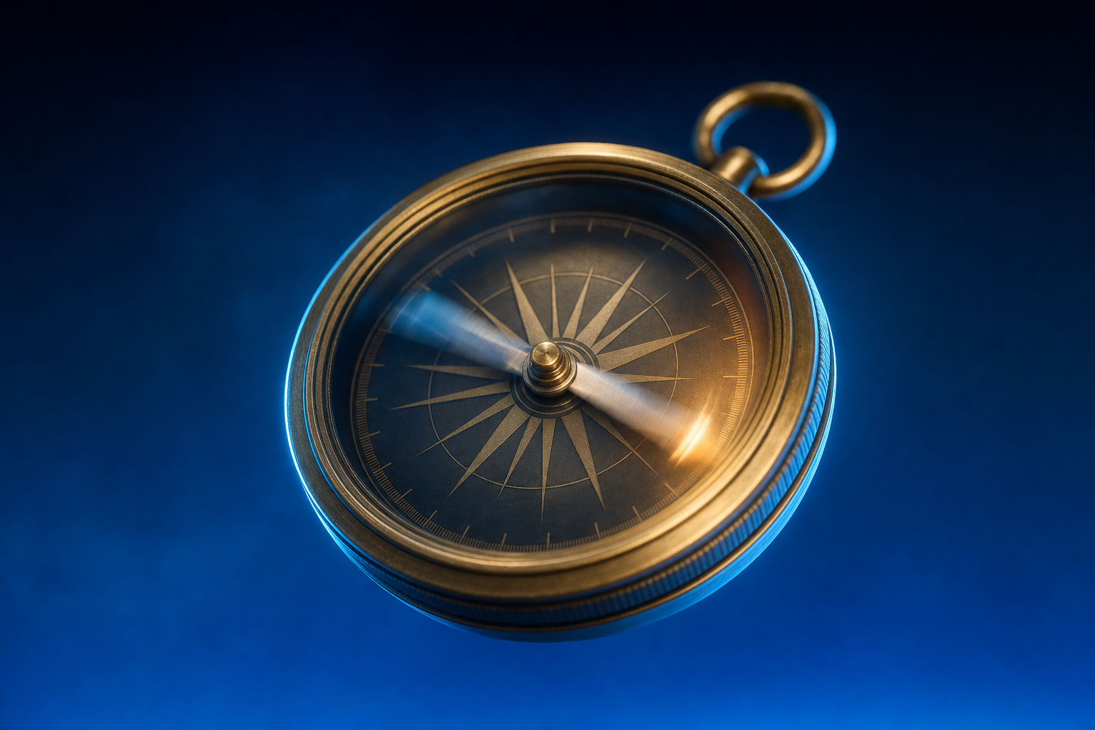 Brass compass with its needle spinning without settling, representing a strategy competing against an undefined category
