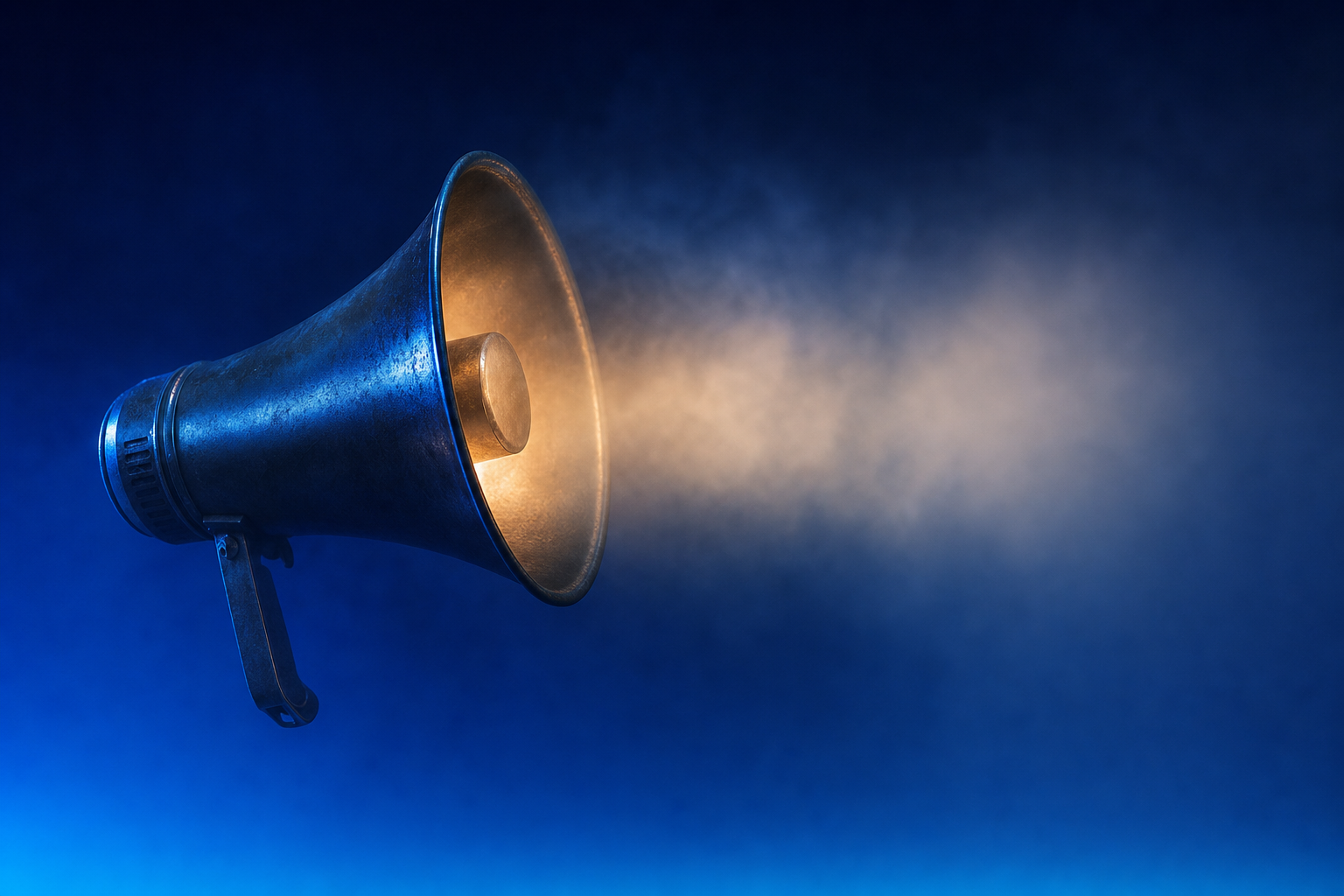 Megaphone projecting light into thick fog that absorbs the beam, showing awareness efforts dissolving unheard