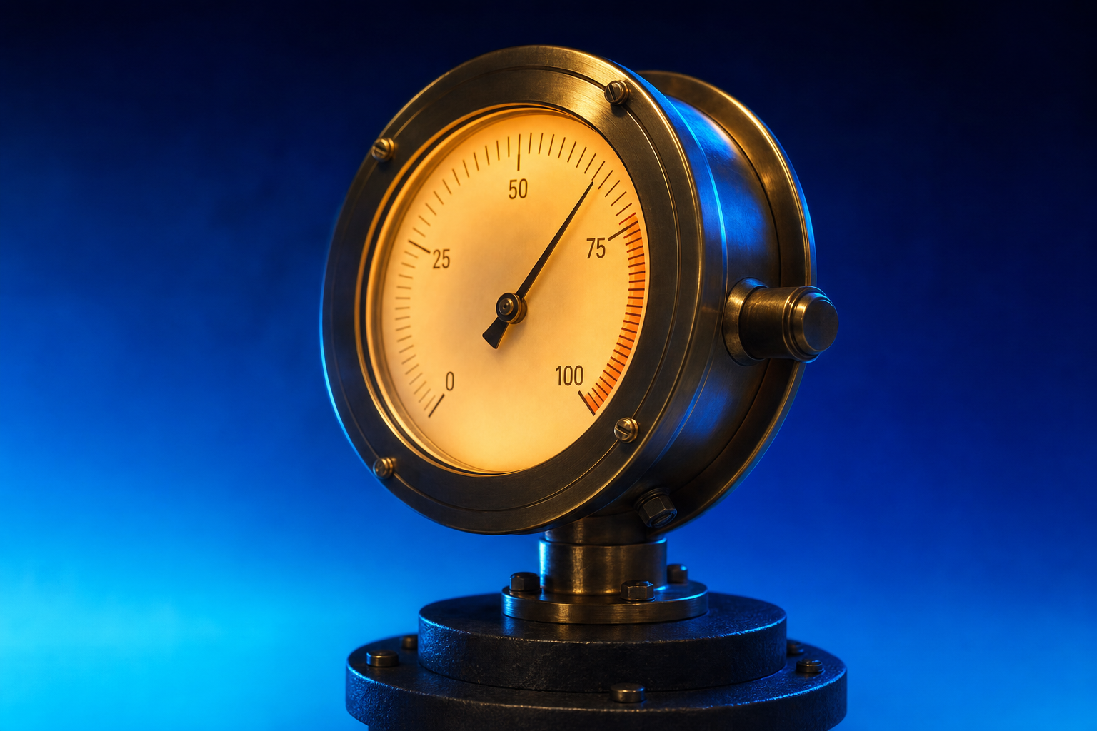 Brass pricing gauge instrument, representing reimbursement strategy signaling market maturity.