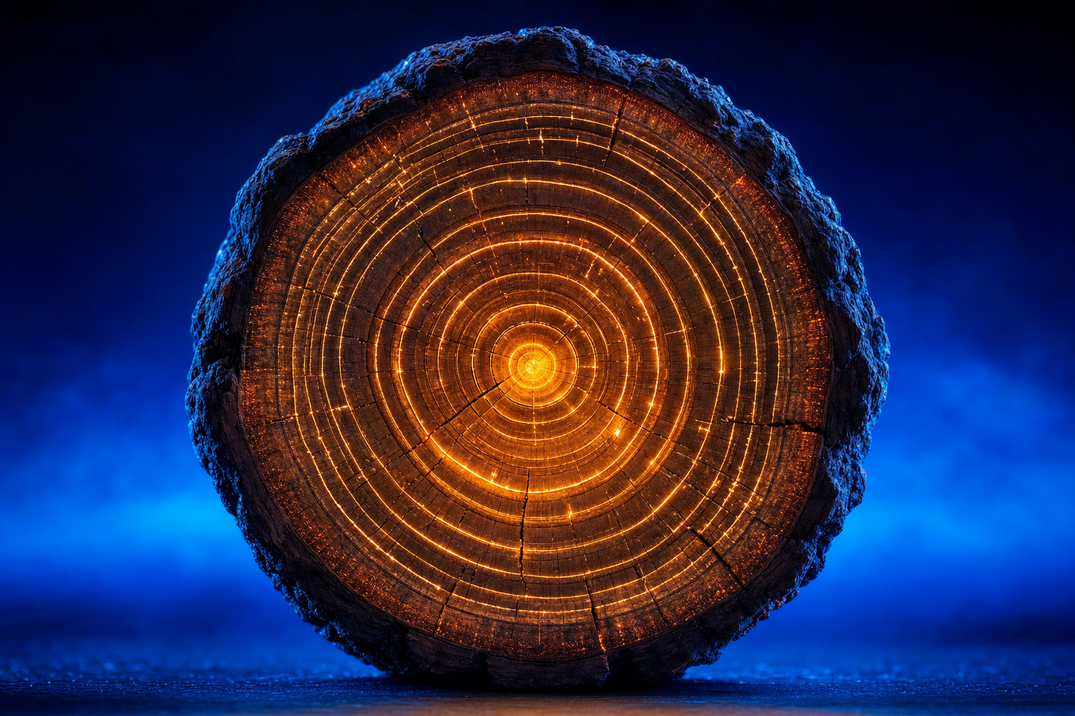 Glowing tree rings representing years of relationship-building before a medtech acquisition.