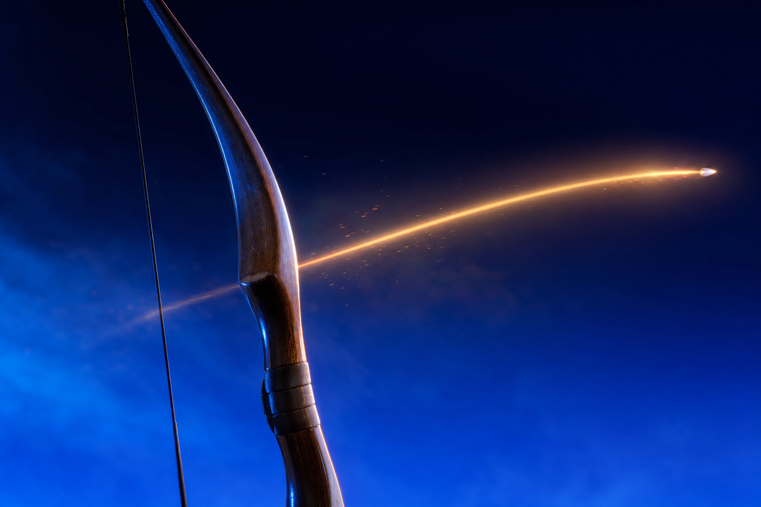 An arrow launched in a high arc, representing demand generation thrown before capture.