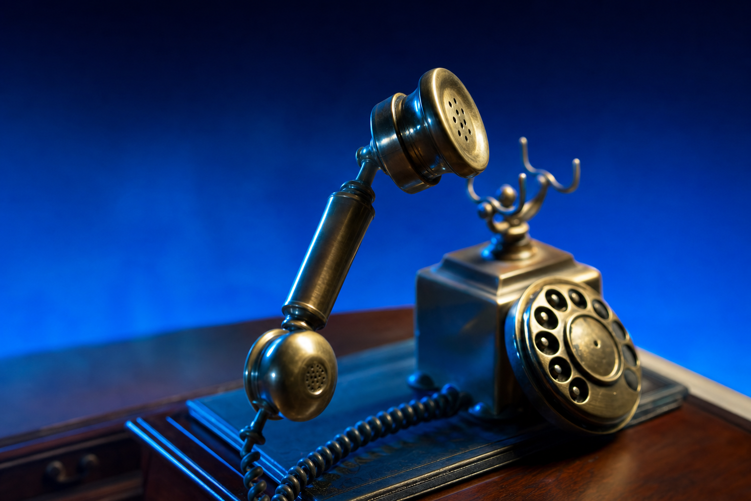 A vintage telephone lifted mid-call, showing founders selling before hiring a salesperson