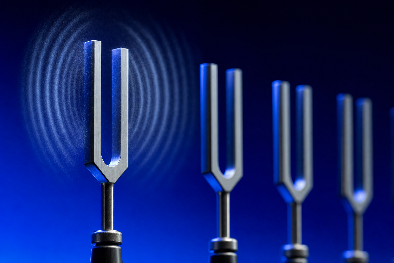 A tuning fork vibrating among silent ones, showing the diagnostic test for a missing market versus a sales problem
