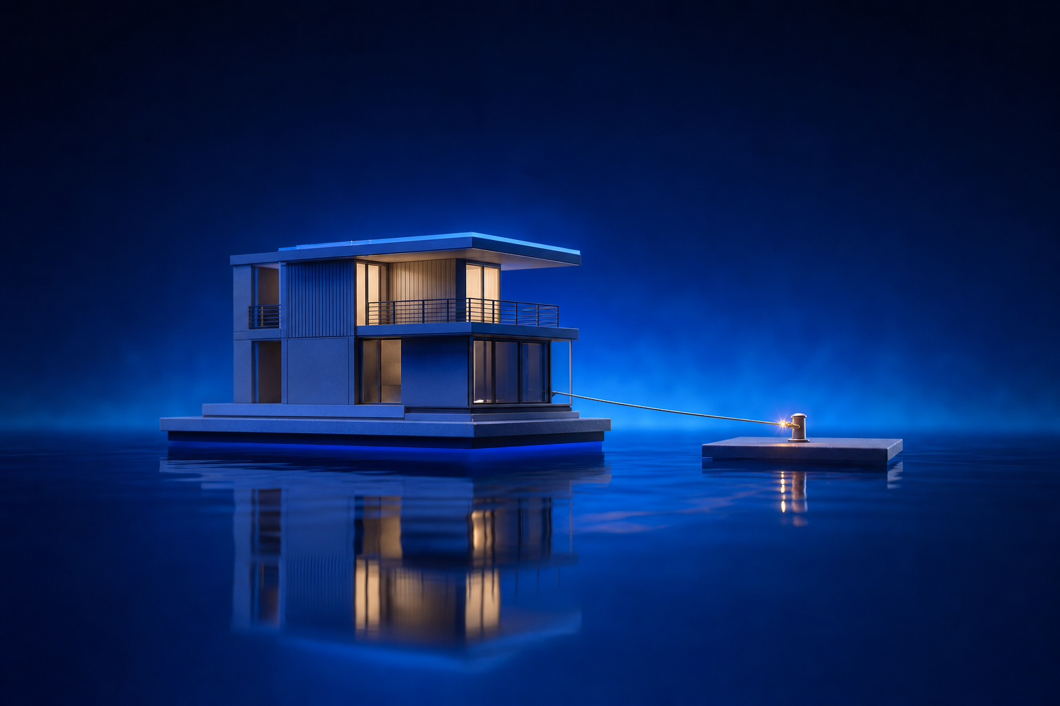 Anchored architectural scale model symbolizing a minimum viable category holding steady