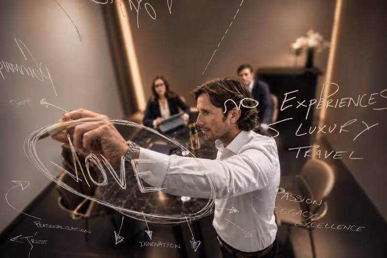 Moveolux team coordinating an integrated luxury travel journey — concierge services connecting mobility, hospitality, and lifestyle.