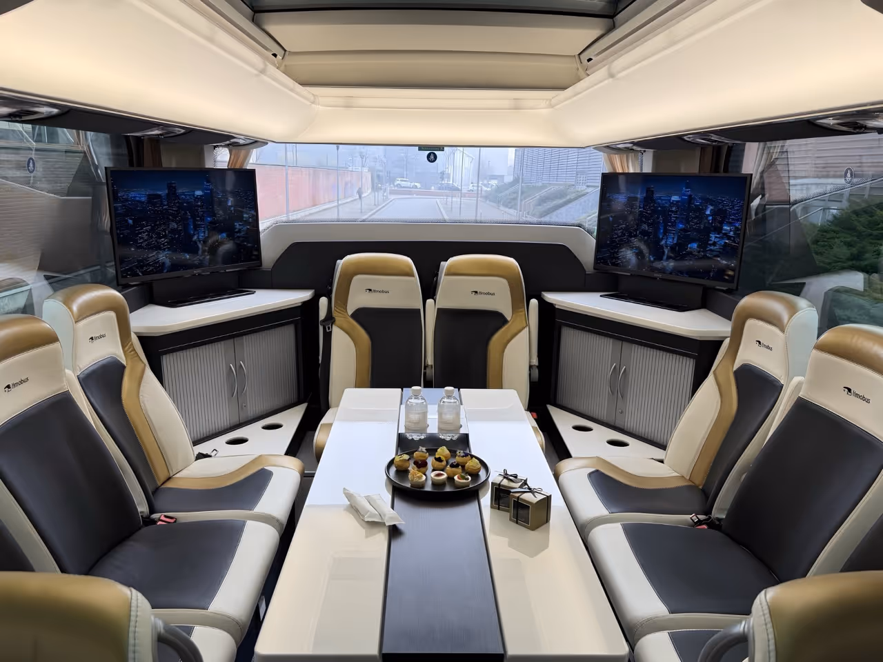 Interiors of Moveolux LimoBus luxury minibus — private chauffeur service for small groups and family travel.