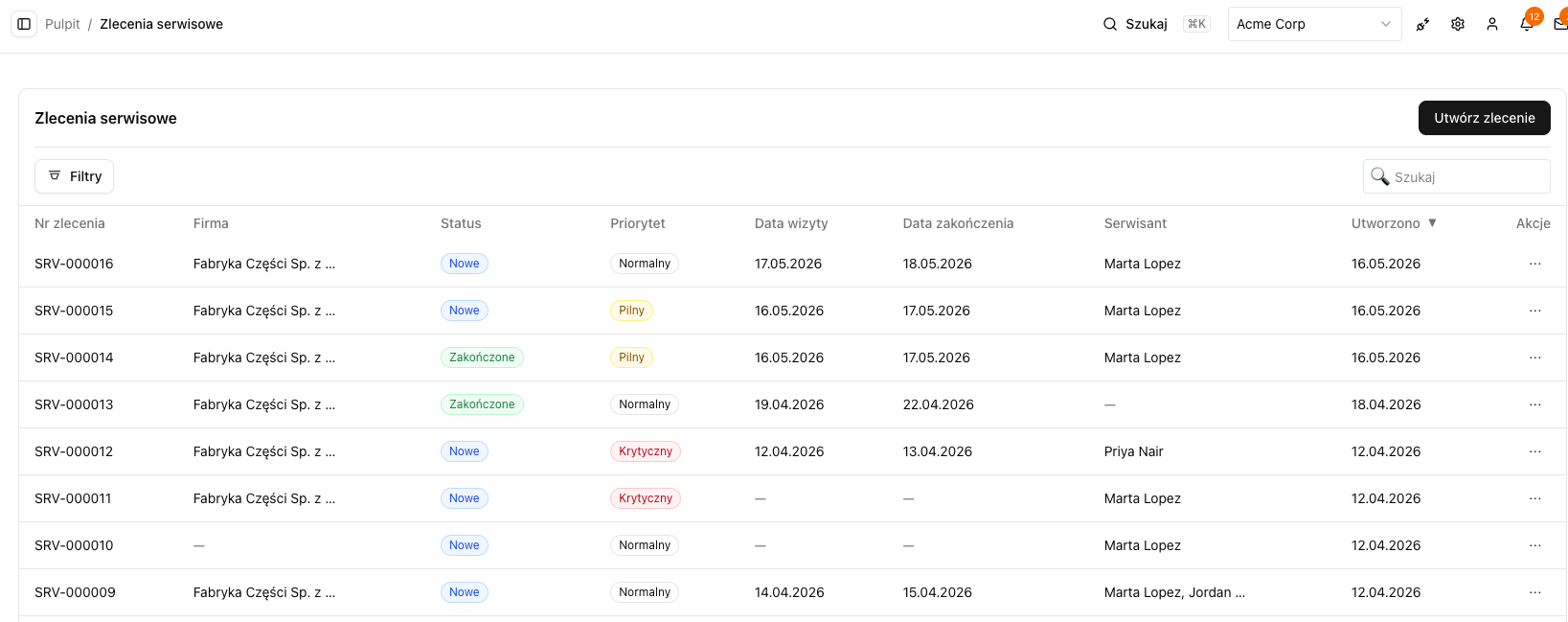 Open Service machine database screen