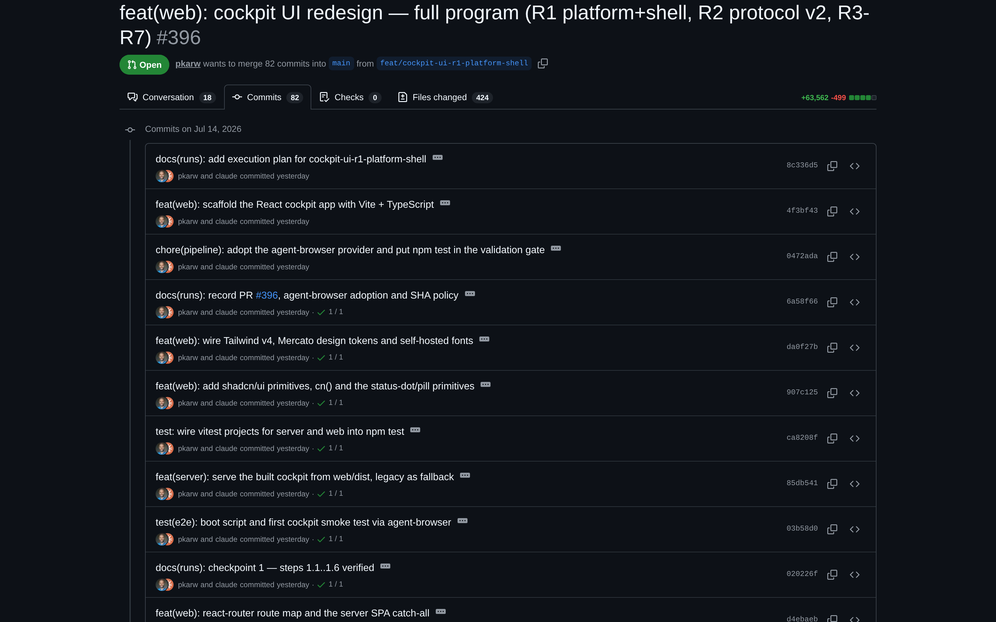 One PR, 147 commits, days of agent work — pull/396