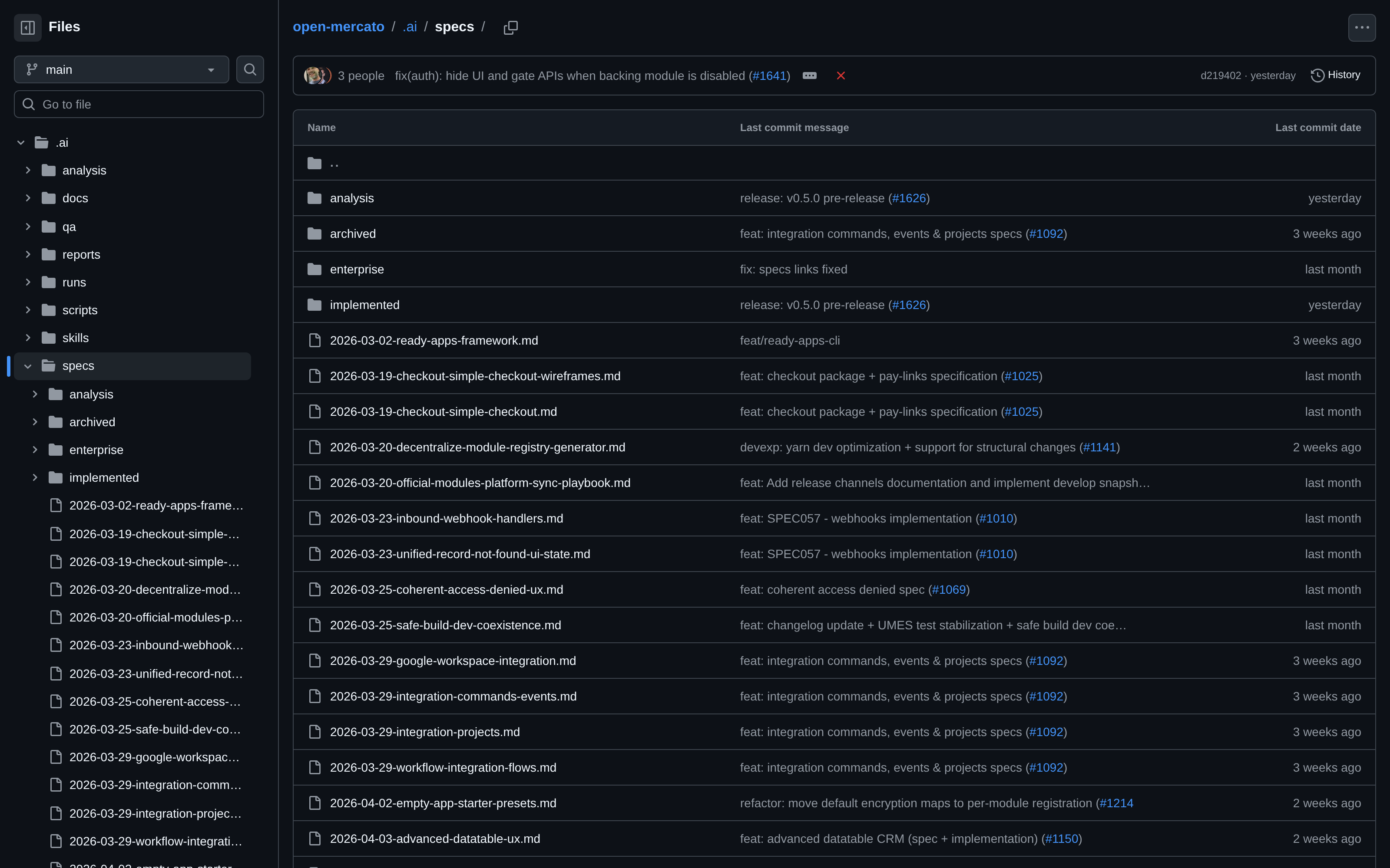 The .ai/specs folder in the repo