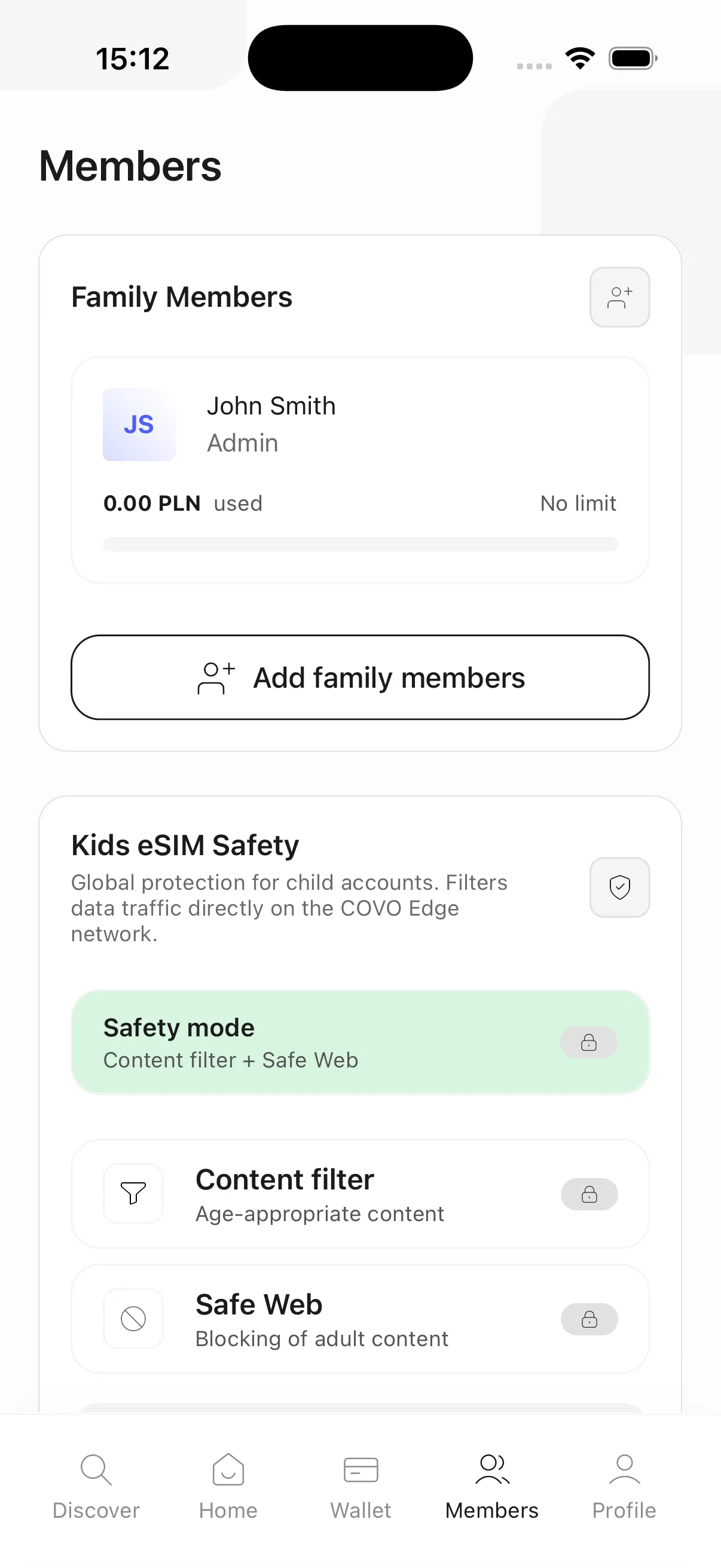 Kids' eSIM safety: content filtering and Safe Web, switched on for a child and enforced on the network
