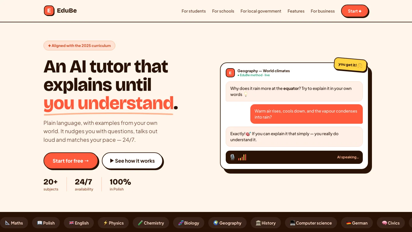 The EduBe landing page