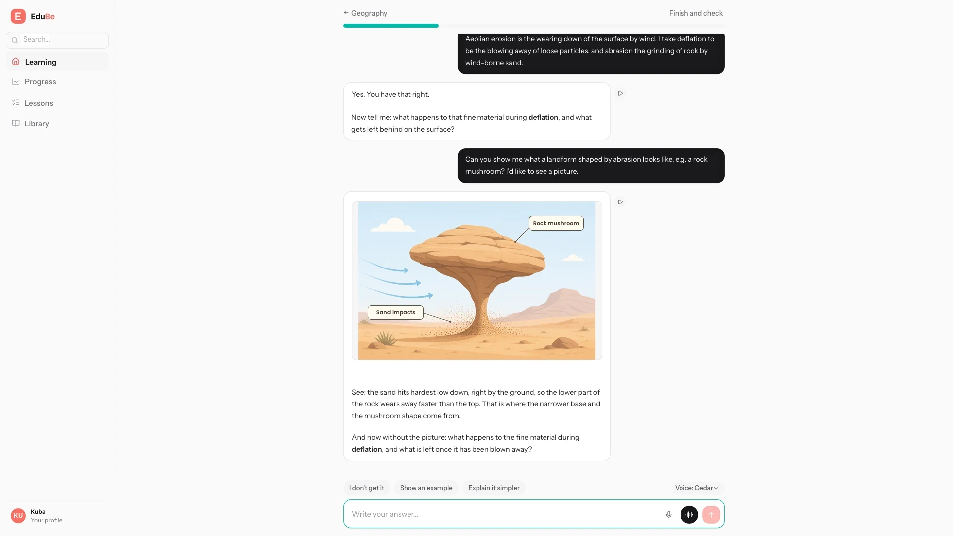 The tutor can generate a visual explanation in the middle of a conversation