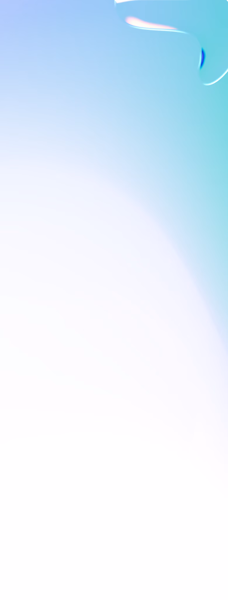 Abstract gradient background with blue and teal tones blending into white with glossy shapes at the top right.