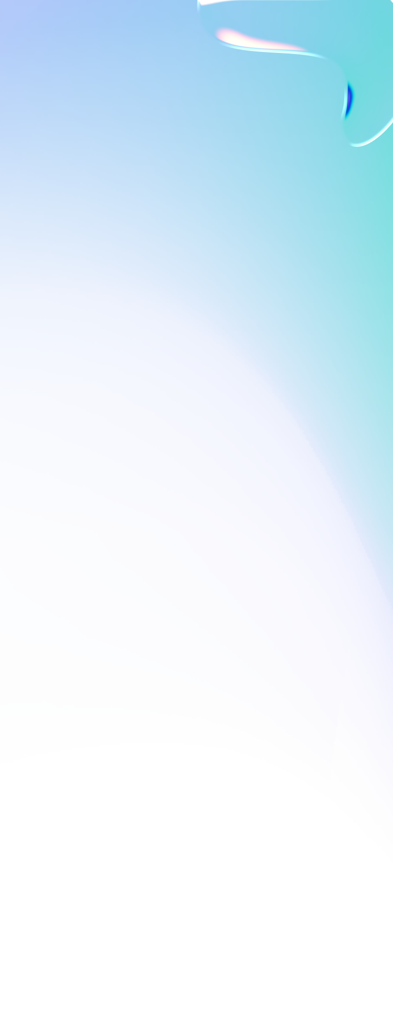 Abstract gradient background with blue and teal tones blending into white with glossy shapes at the top right.