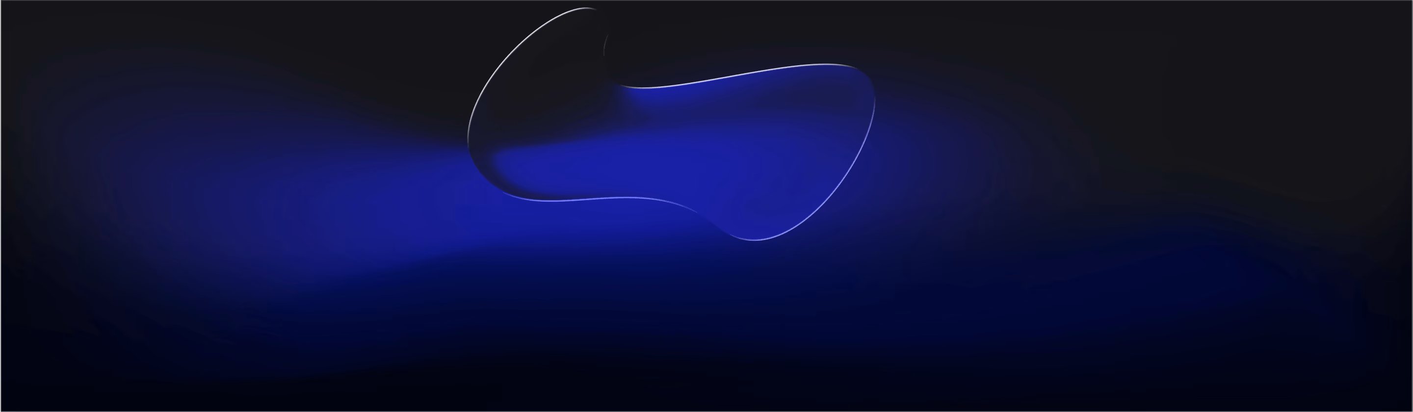 Abstract fluid shape glowing blue on a dark gradient background.