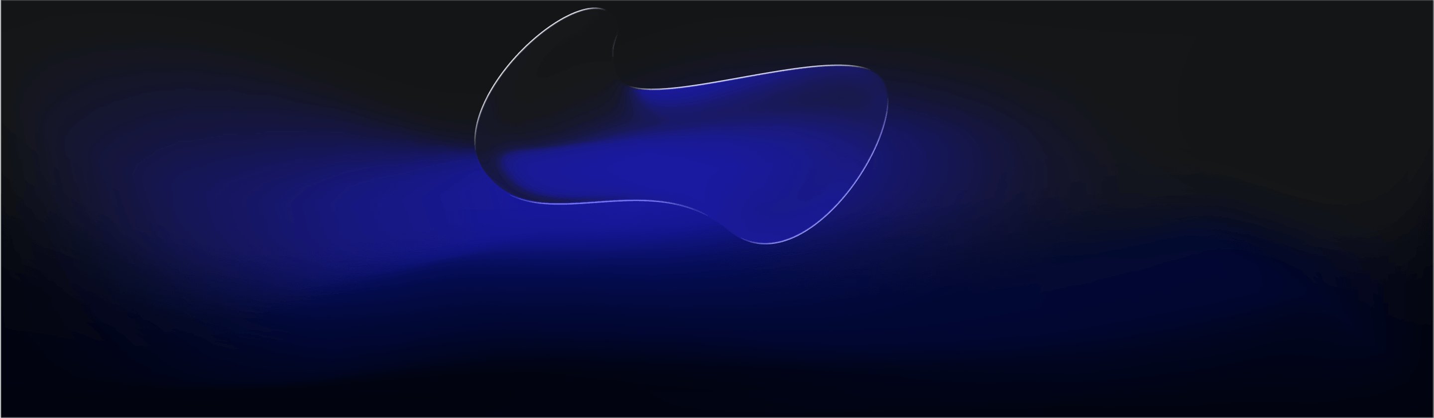 Abstract fluid shape glowing blue on a dark gradient background.