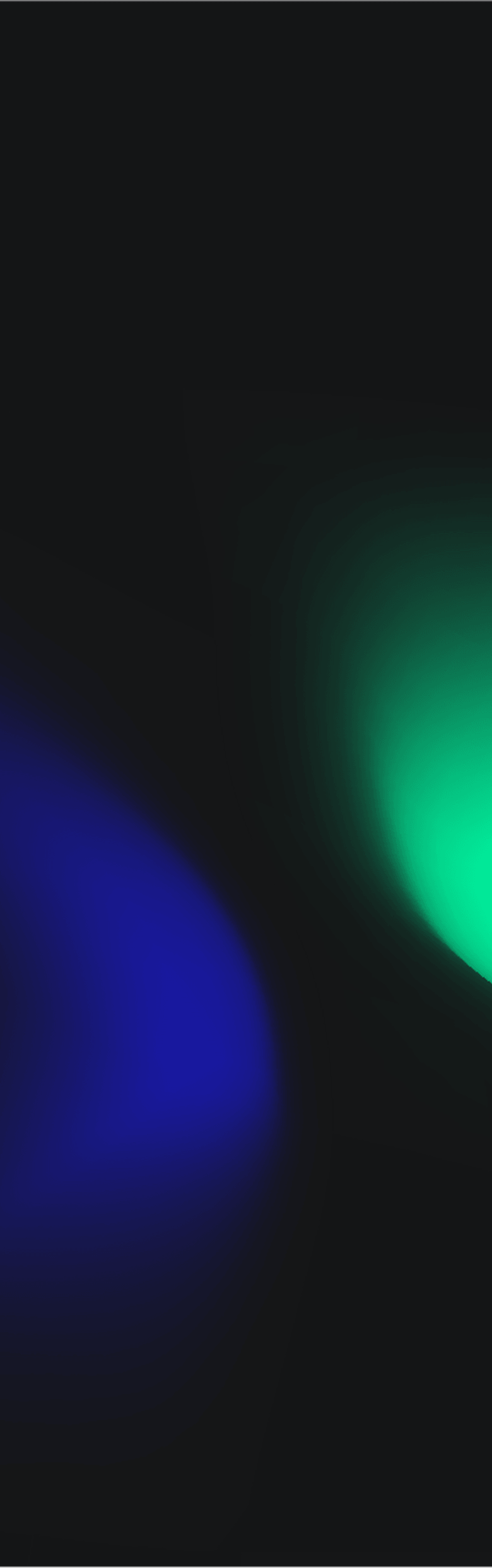 Abstract dark background with blurry green light on right and blue light on left side.