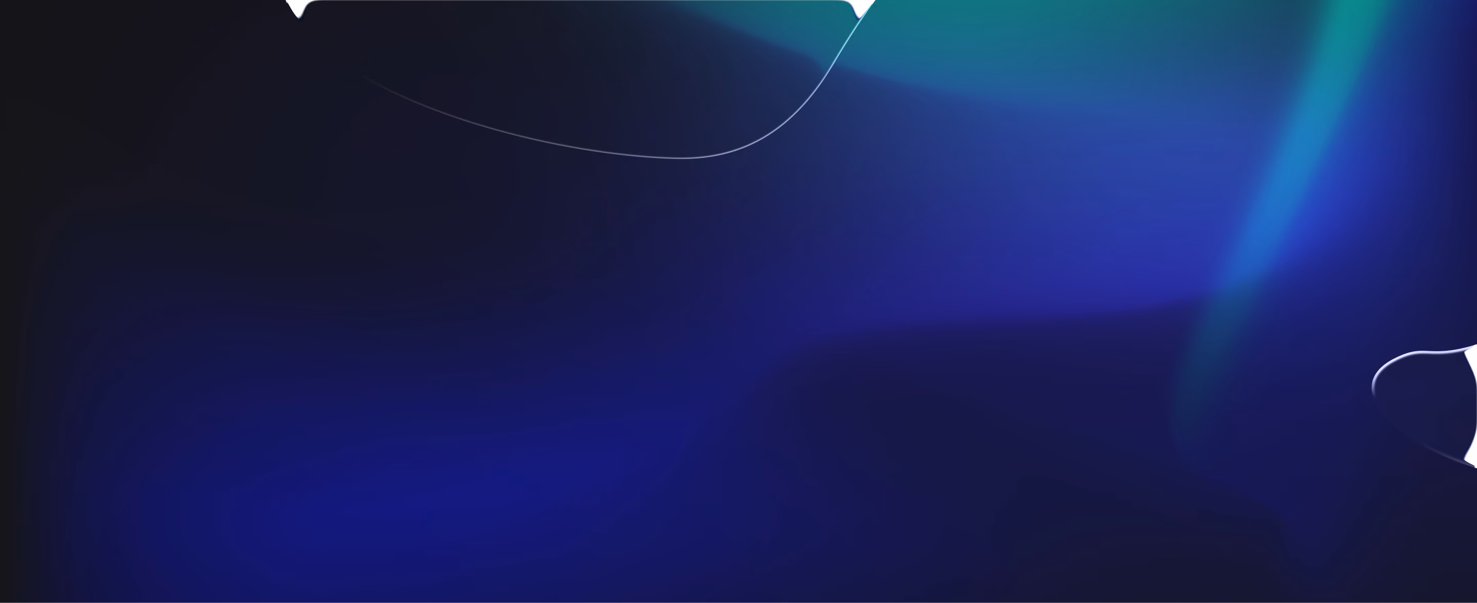 Abstract dark background with glowing blue and green gradient light and a thin curved white line.