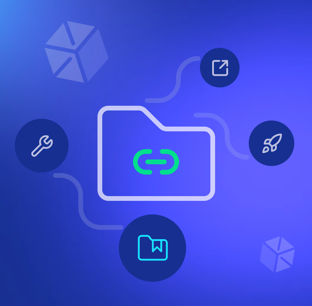 Icon illustration of a digital cube connected to file and format icons representing the Connecter Suite ecosystem.