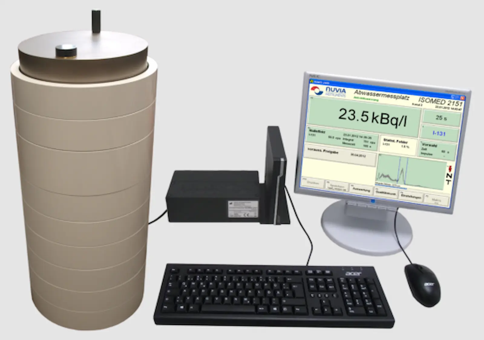 Der Abwassermessplatz ISOMED 2151 dient zur Messung der Aktivität von Radionukliden im Abwasser von nuklearmedizinischen Einrichtungen und Radioiodtherapie-Stationen.
