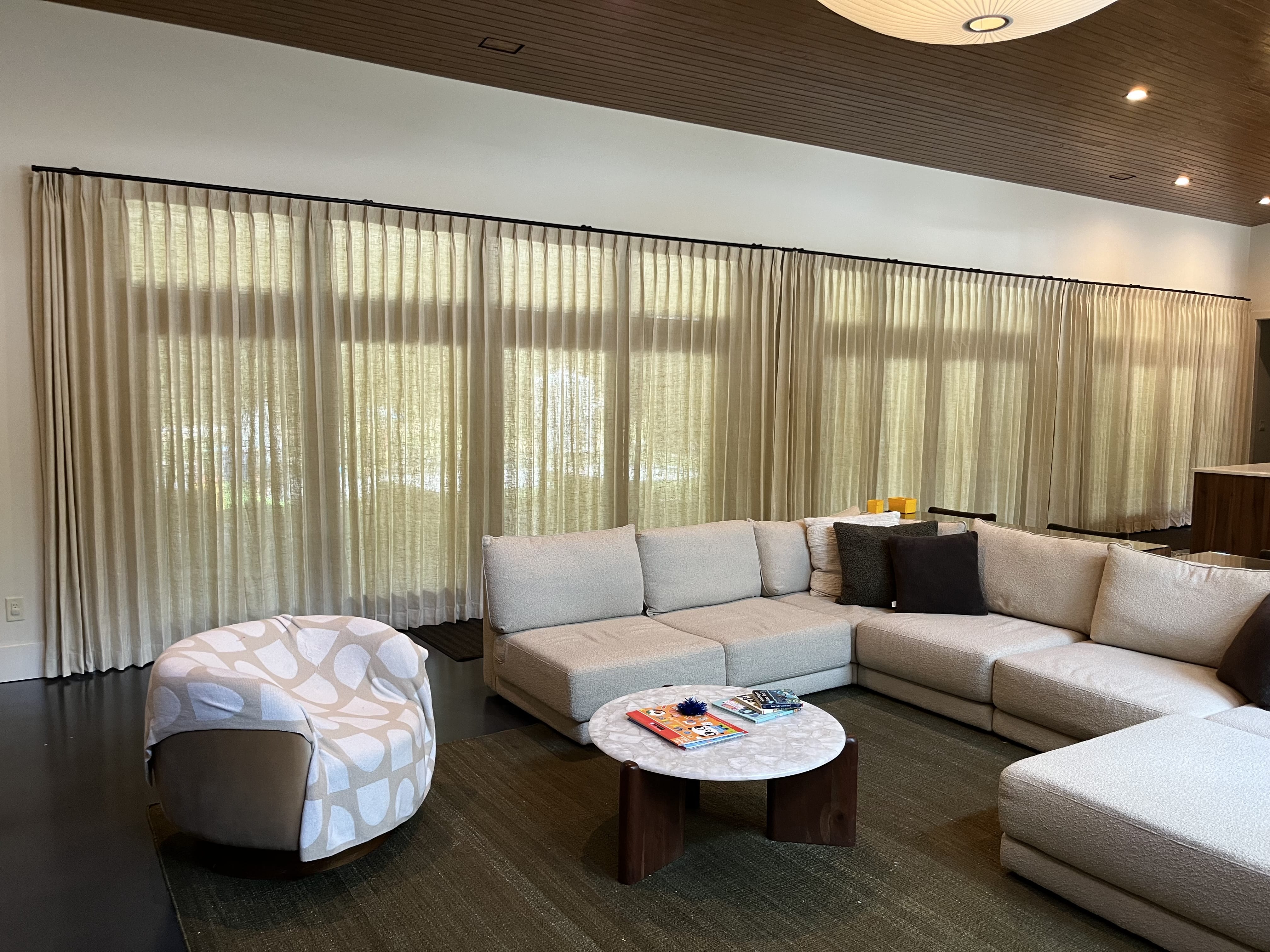 Custom drapery panel with Forest Hardware finial in a Palm Coast, FL living room